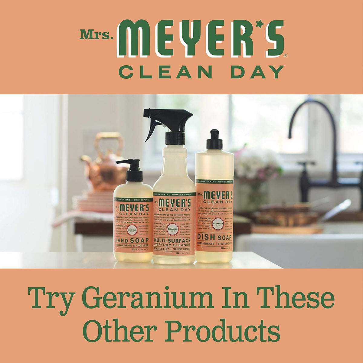 Mrs. MEYER'S Multi-Surface Cleaner Geranium, 16 OZ. (Pack of 3)