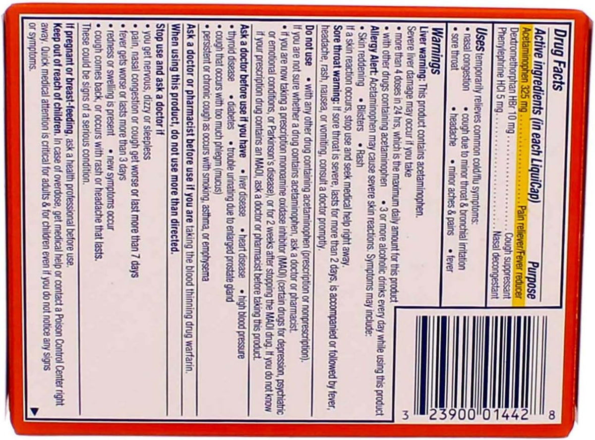 Vicks DayQuil LiquiCaps 16 Count, (Pack of 4)