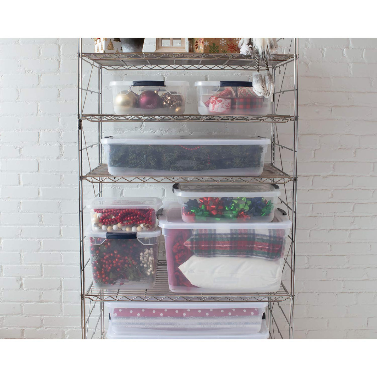 Rubbermaid Cleverstore Clear 41 QT Pack of 6 Stackable Plastic Storage Containers with Durable Latching Clear Lids