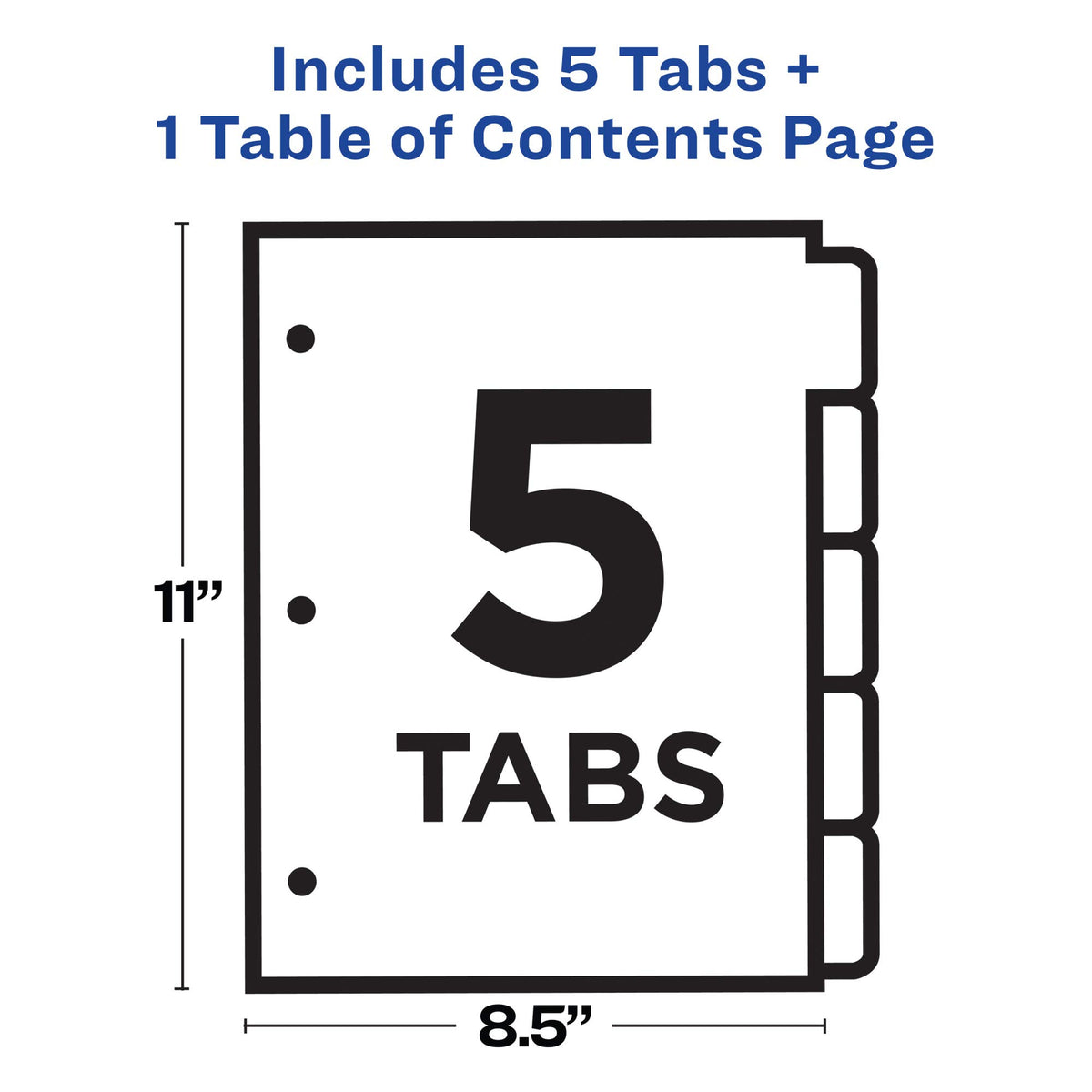 Avery 5 Tab Dividers for 3 Ring Binders, Customizable Table of Contents, Multicolor Tabs, 1 Set (11131)