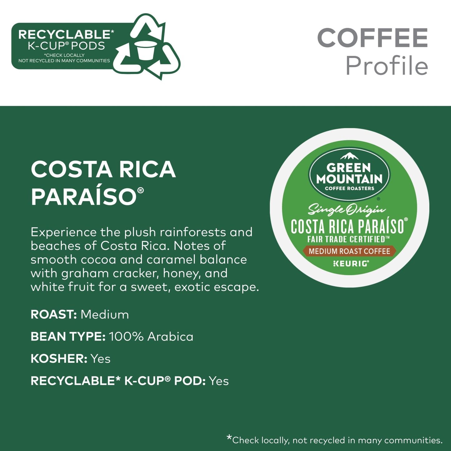 Green Mountain Coffee Roasters Costa Rica Paraiso Single-Serve K-Cup Pods, Medium Roast Coffee, 96 Count