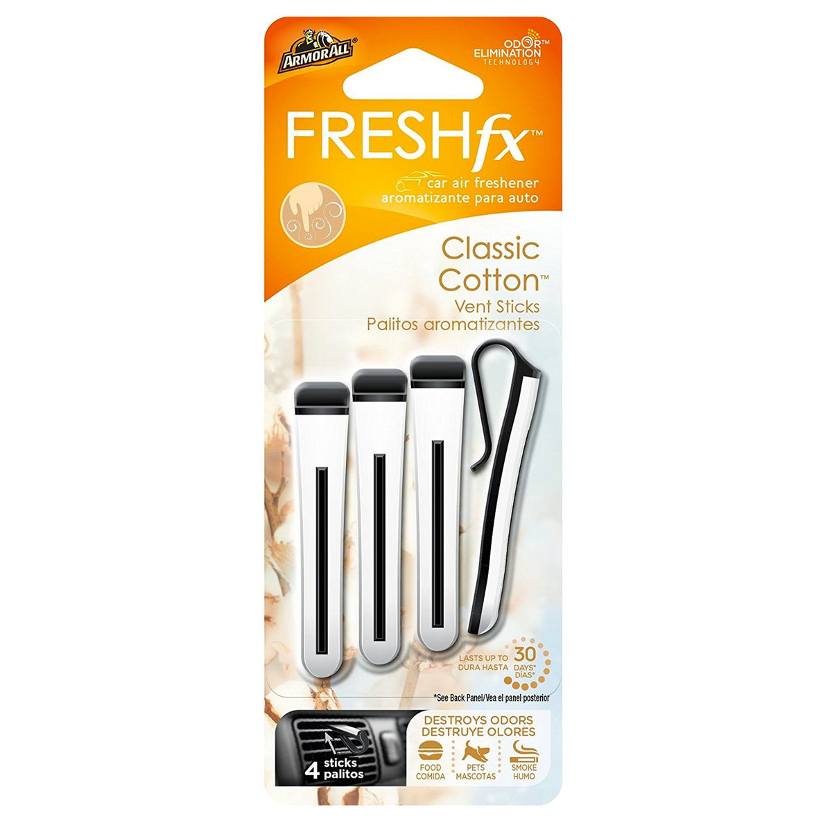 Armor All FRESHfx Car Air Freshener Vent Sticks, 4-Sticks in a Pack (Classic Cotton)
