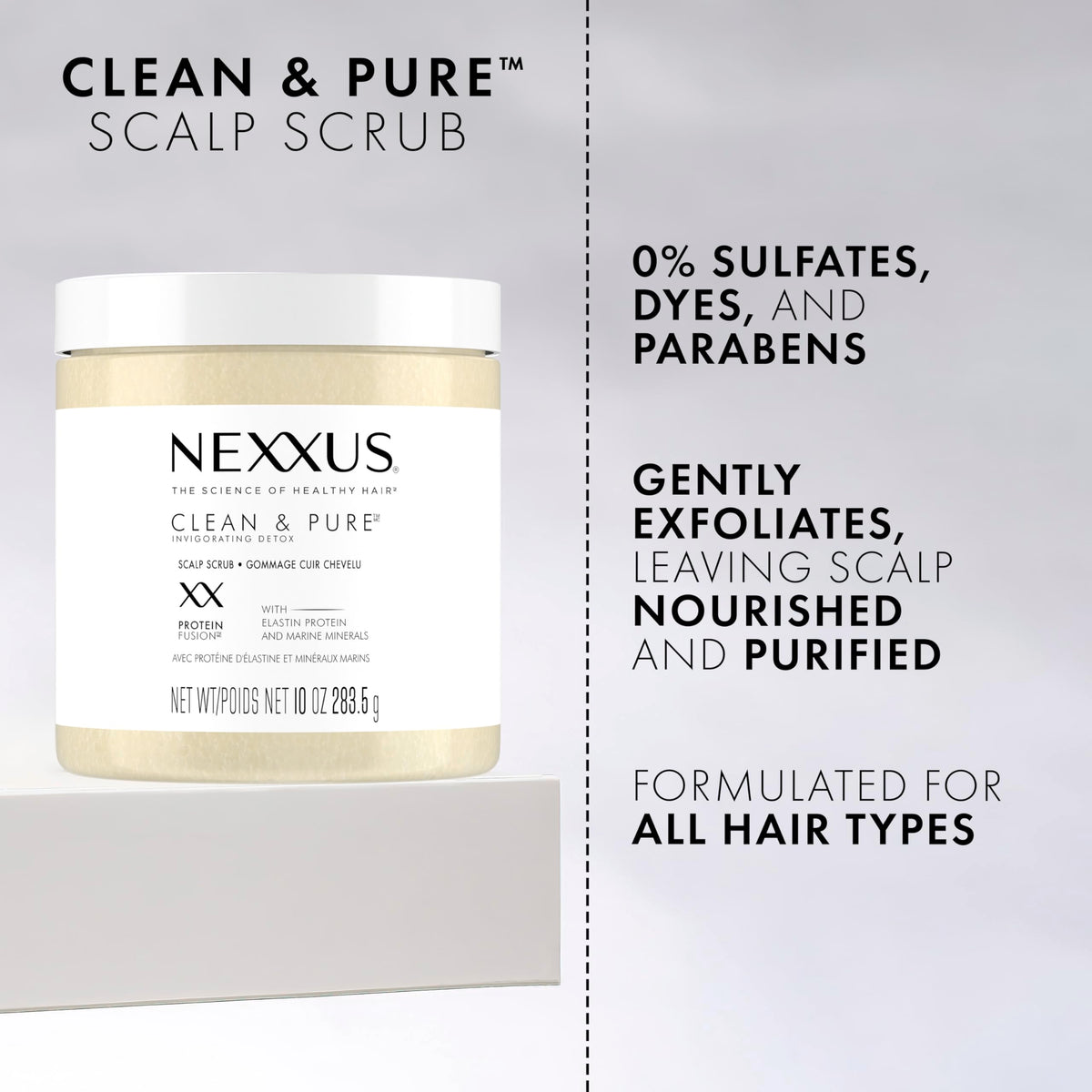 Nexxus Sulfate-Free Hair Scrub To Nourish & Clarify Exfoliating Scalp Scrub Silicone, Dye, & Paraben Free Hair Scrub 10 oz White
