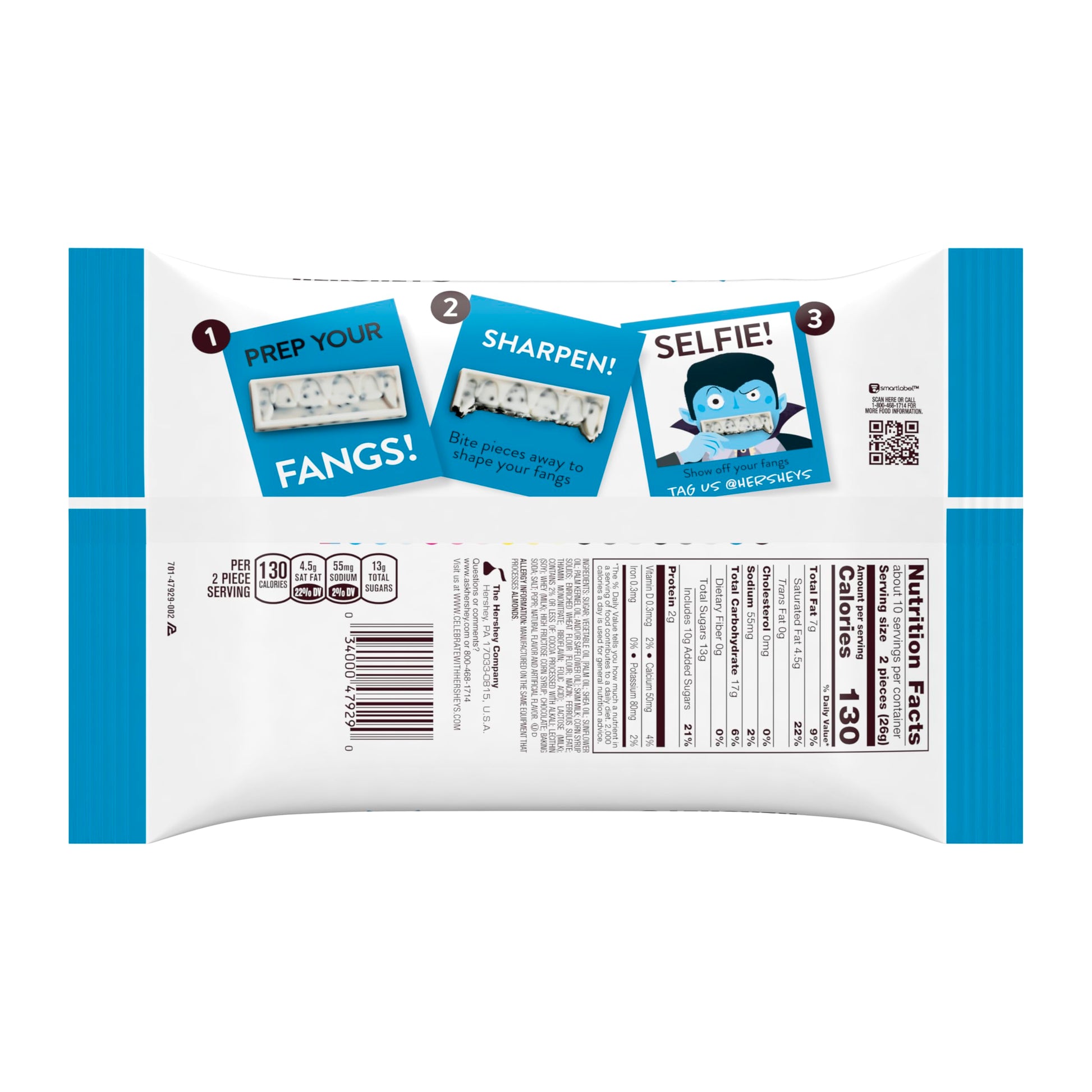HERSHEY'S COOKIES 'N' CREME Fangs, Halloween Candy Bag, 9.45 oz