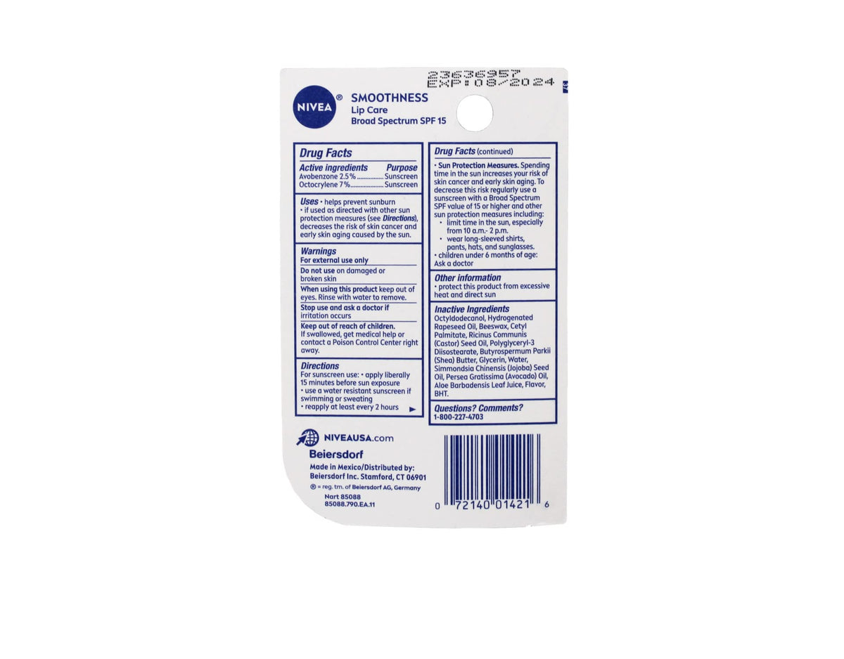 NIVEA Smoothness Lip Care SPF 15, 0.17 oz (Pack of 6)