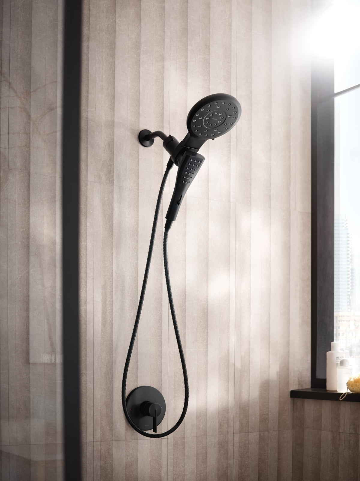 Moen Verso Matte Black Eight-Function 7" Diameter Spray Head and Handshower Combo Featuring 72" Hose, 220C3BL