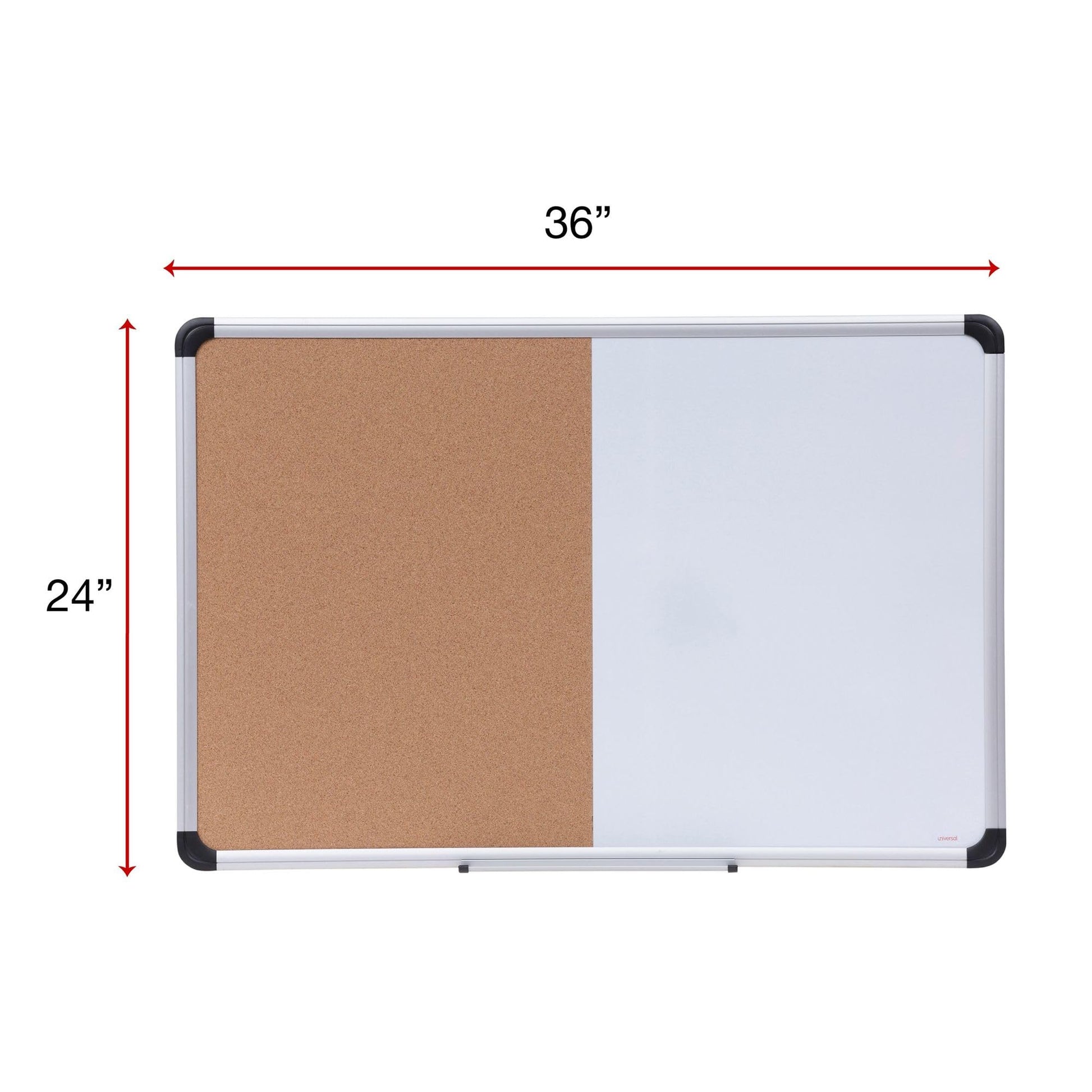 Universal UNV43743 36 in. x 24 in. Melamine Cork/Dry Erase Board - Tan/White Surface, Aluminum/Plastic Frame