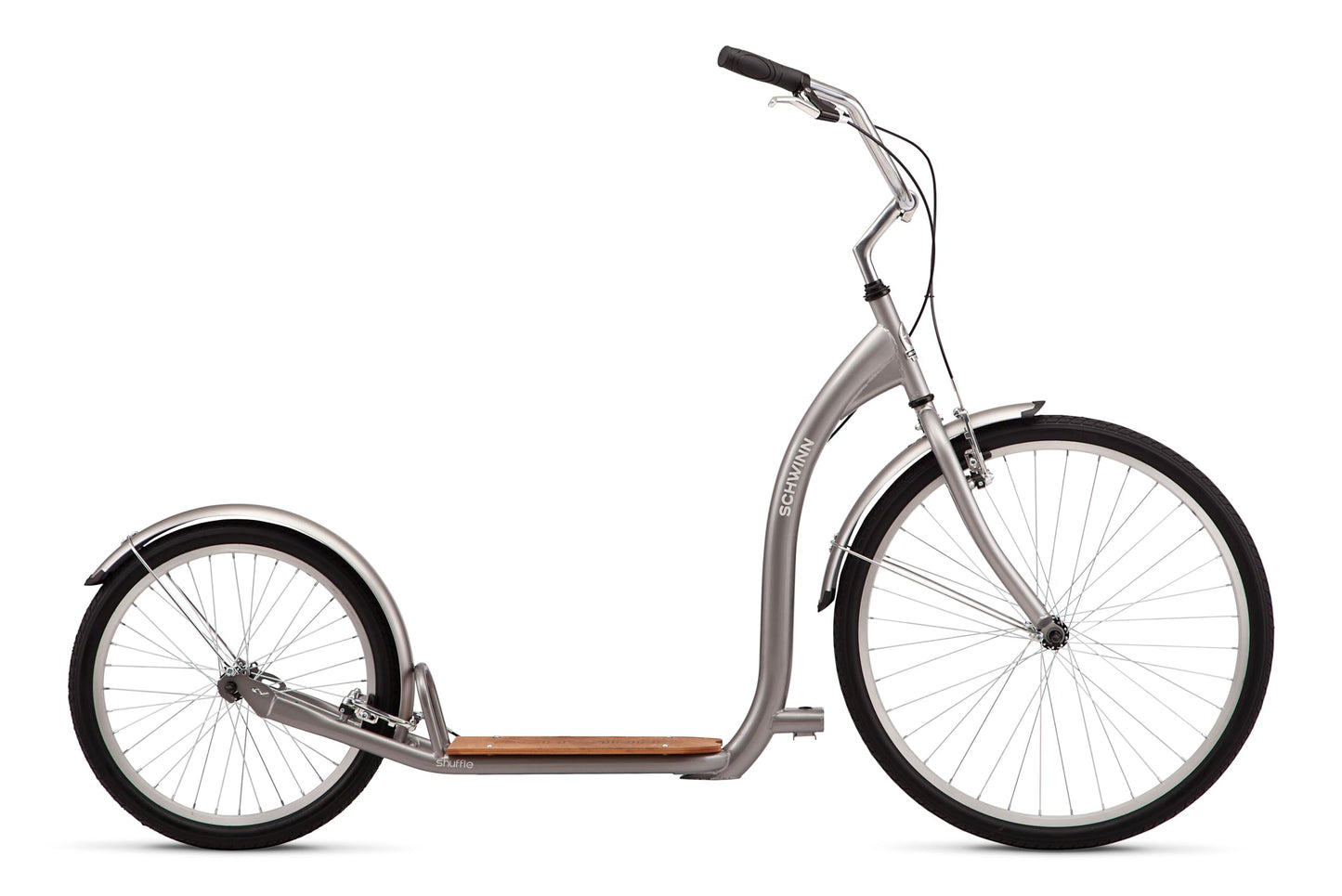 Schwinn Shuffle Adult Scooter, 26-Inch Front Wheel, 20-Inch Rear Wheel, Alloy Linear Pull Brakes, Steel Frame, Grey