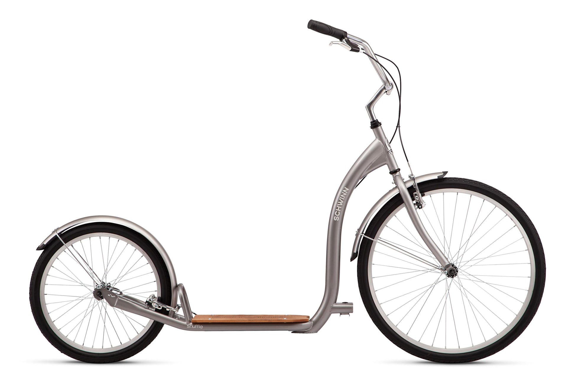 Schwinn Shuffle Adult Scooter, 26-Inch Front Wheel, 20-Inch Rear Wheel, Alloy Linear Pull Brakes, Steel Frame, Grey