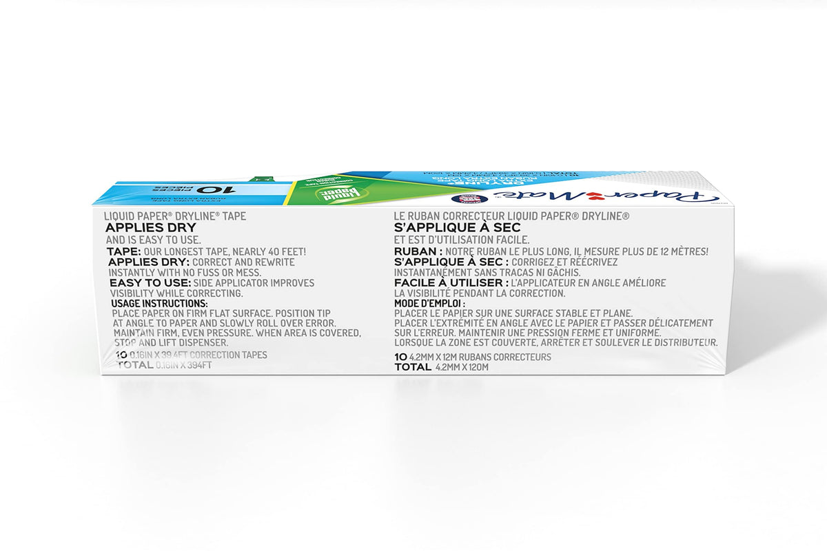 Paper Mate Liquid Paper DryLine, Extra Long Tape, Assorted Colors, 10 Count