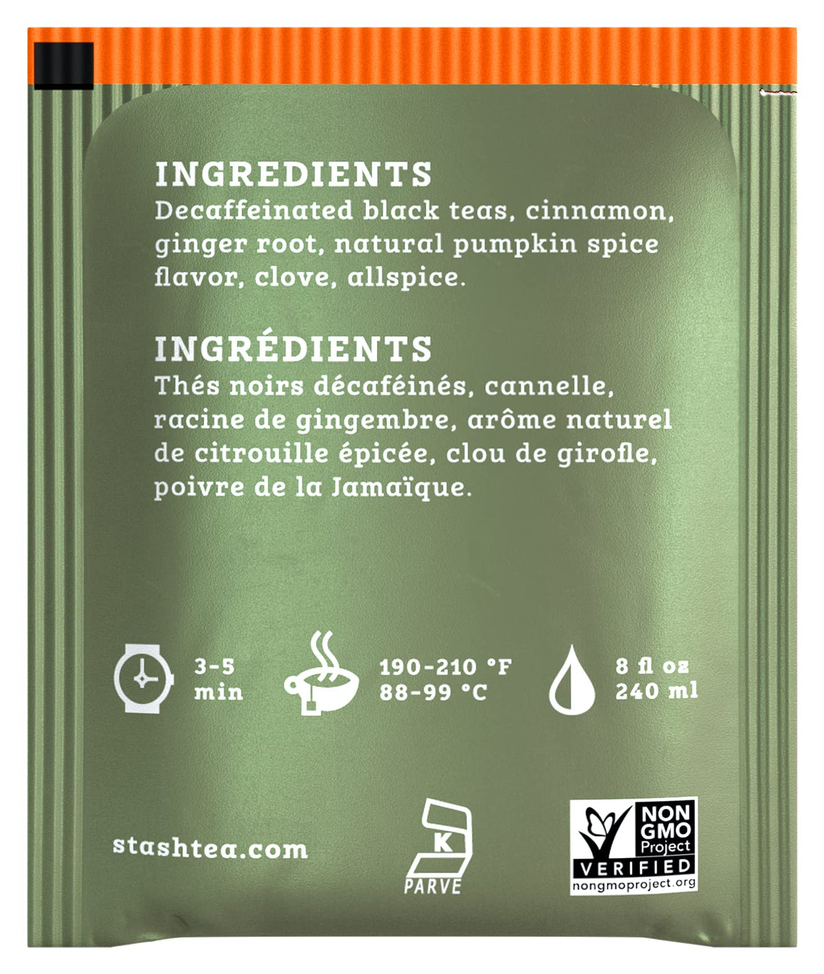 Stash Tea Decaf Pumpkin Spice Black Tea, Box of 100 Tea Bags