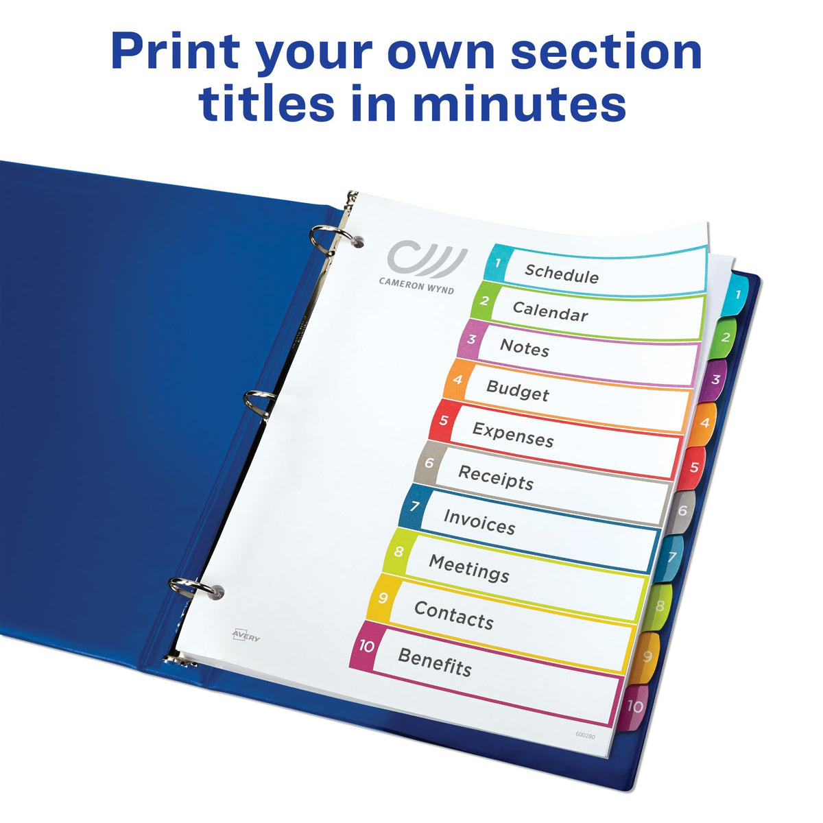 Avery 10 Tab Dividers for 3 Ring Binders, Customizable Table of Contents, Multicolor Tabs, 1 Set (11842)