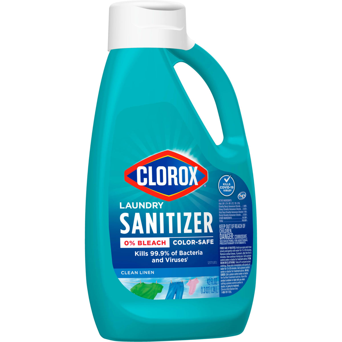 CLOROX Laundry Sanitizer, 0% Bleach, Color Safe, Clean Linen, 42 Fluid Ounces (Pack May Vary)
