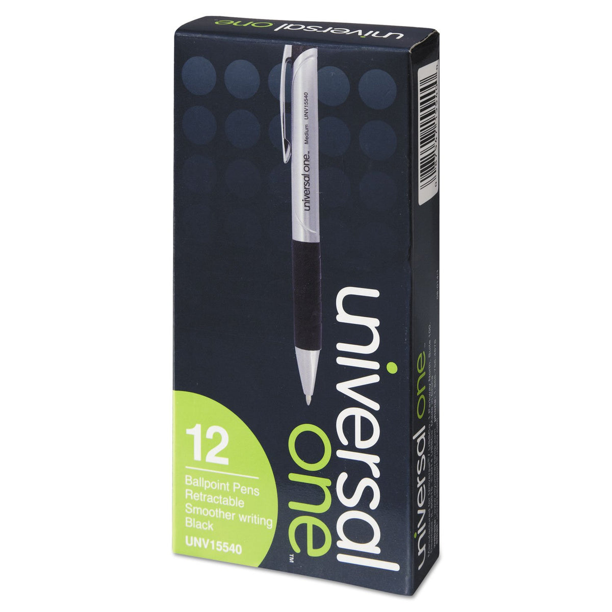 Universal 15540 Advanced Ink Retractable Ballpoint Pen, Black Ink, Silver, 1mm, Dozen
