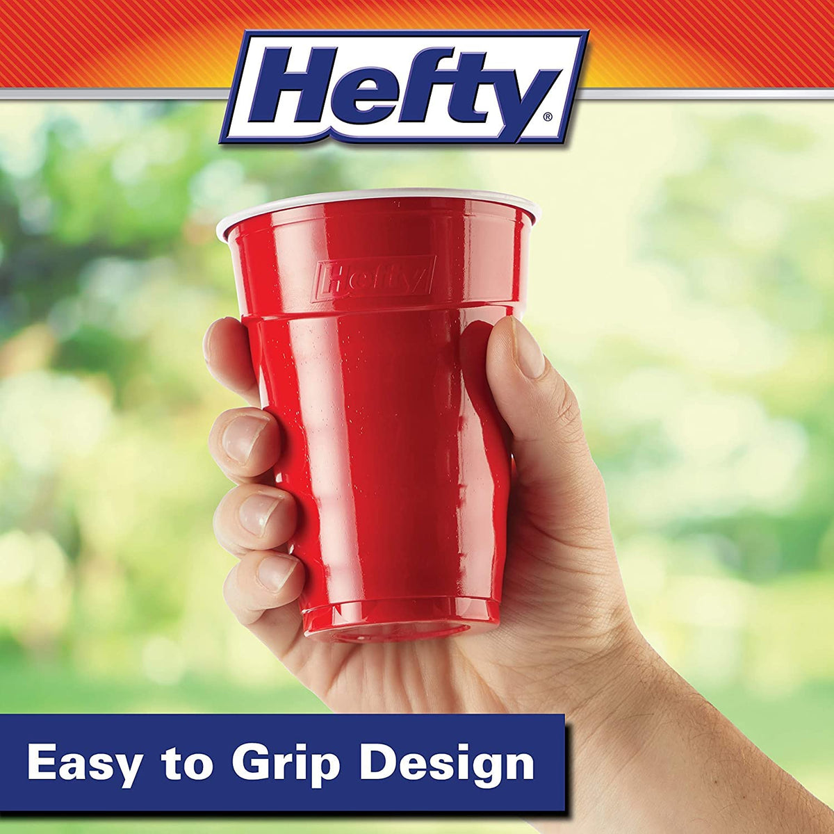 Hefty Easy Grip Disposable Plastic Cold Cups, Red, 18 Ounce, 50 Count (Pack of 1)