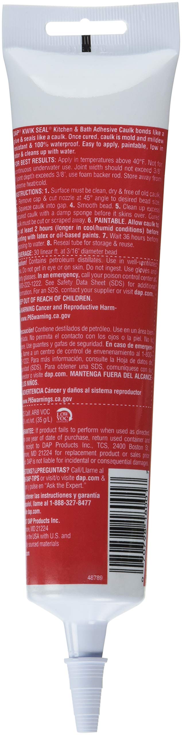 DAP 18001Kwik Seal Kitchen and Bath Adhesive Caulk, White, 5.5 Ounce (Pack of 12)