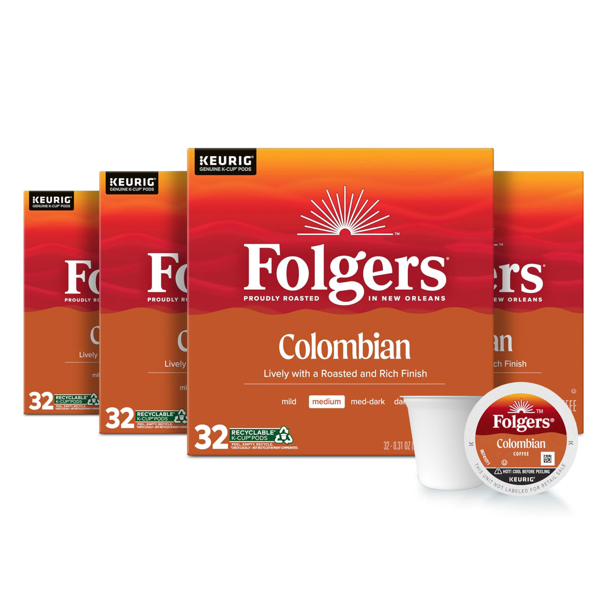 Folgers Colombian Medium Roast Coffee, 128 Keurig K-Cup Pods