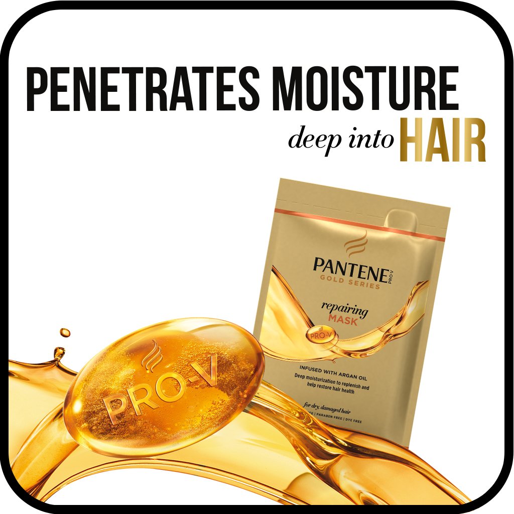 Gold Series, from Pantene Pro-V, Repairing Mask Treatment, with Argan Oil, Moisturize and Restore, 1.7 fl oz - Pack of 10