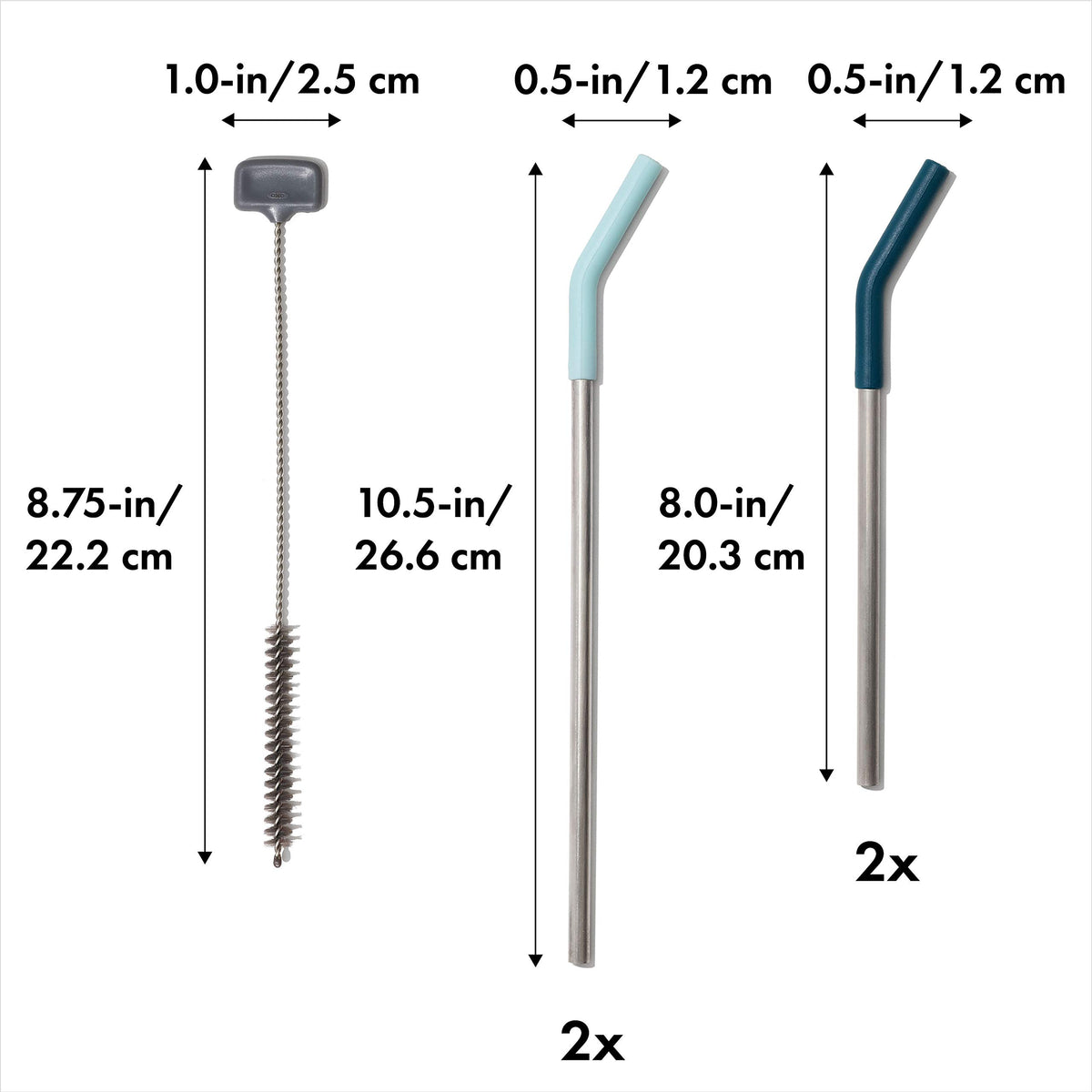 OXO Good Grips (Blue/Green) Reusable Straws, 5 Piece Set