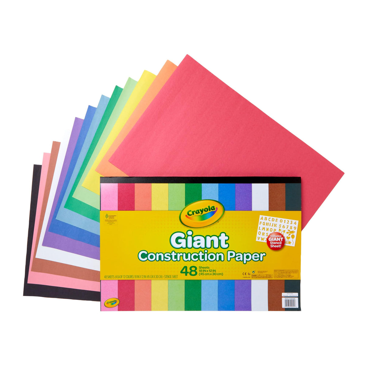Crayola Giant Construction Paper Pad 18"X12"-48 Sheets W/Stencil