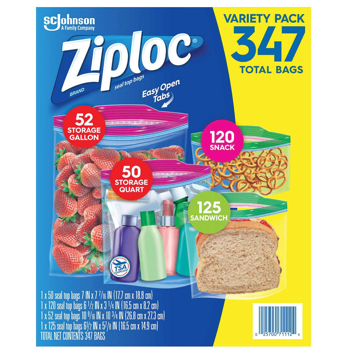 Ziploc Bags Variety Pack Multiple Sizes for All uses (347 Count Variety.)