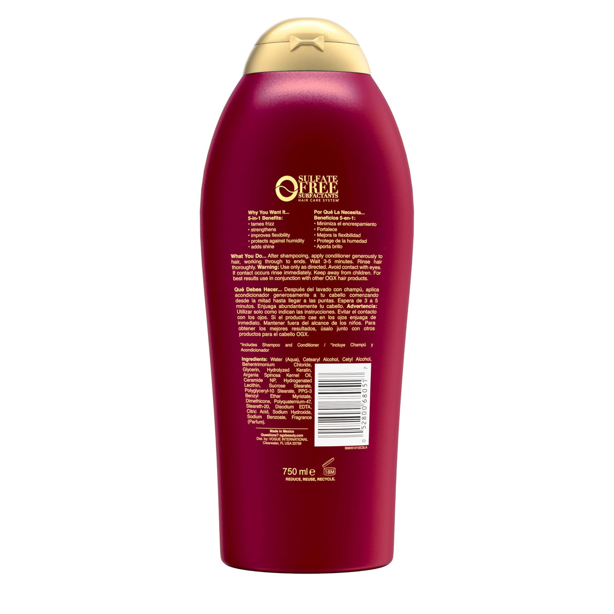 OGX Frizz-Free + Keratin Smoothing Oil Conditioner, 25.4 fl oz