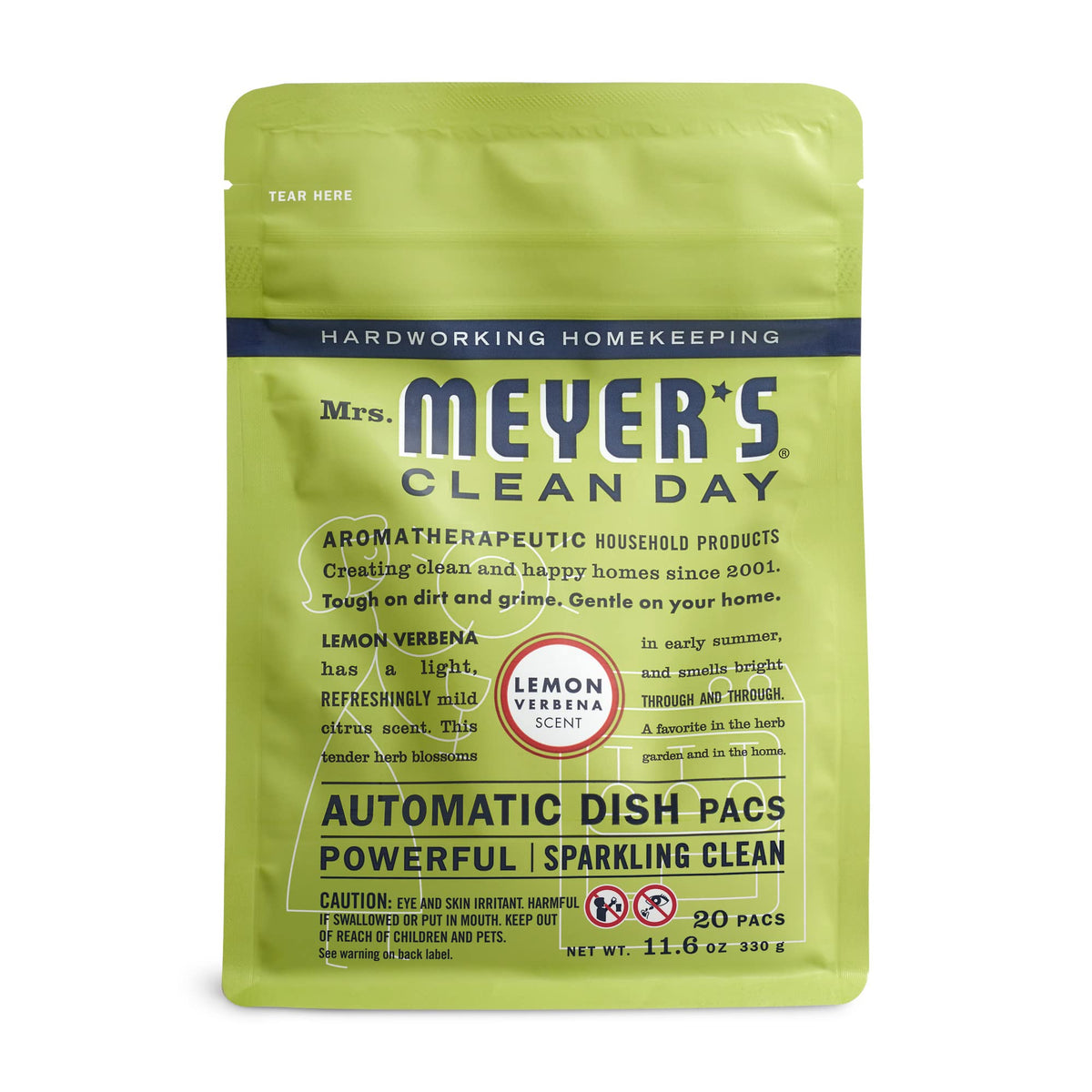 MRS. MEYER'S CLEAN DAY Automatic Dishwasher Pods, Lemon Verbena, 20 Count