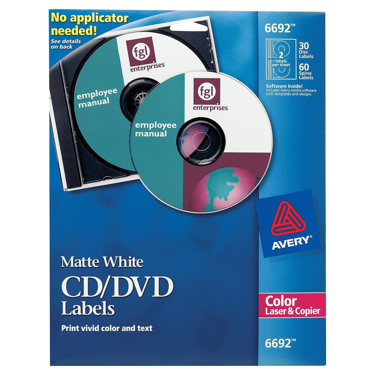 Avery 6692 Laser CD Labels, Matte White, 30/Pack