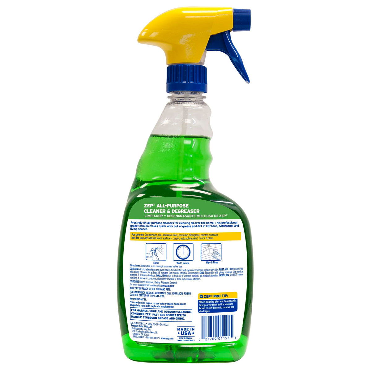 Zep ZUALL32CT All-Purpose Cleaner/Degreaser, Green, Pack of 12