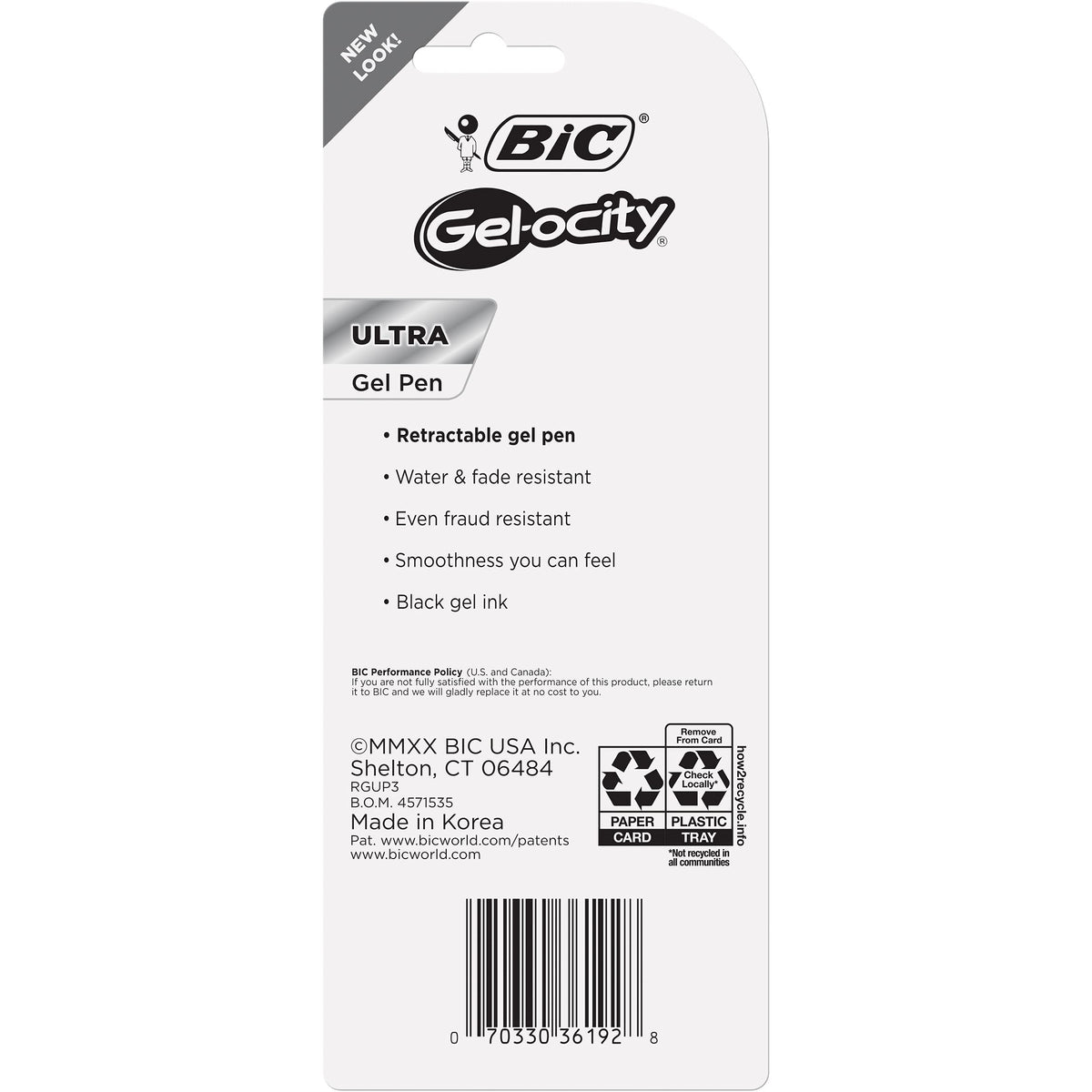 BIC Gel-Ocity Ultra Gel Pens, Medium Point Retracable (0.7mm), Assorted, 3-Count
