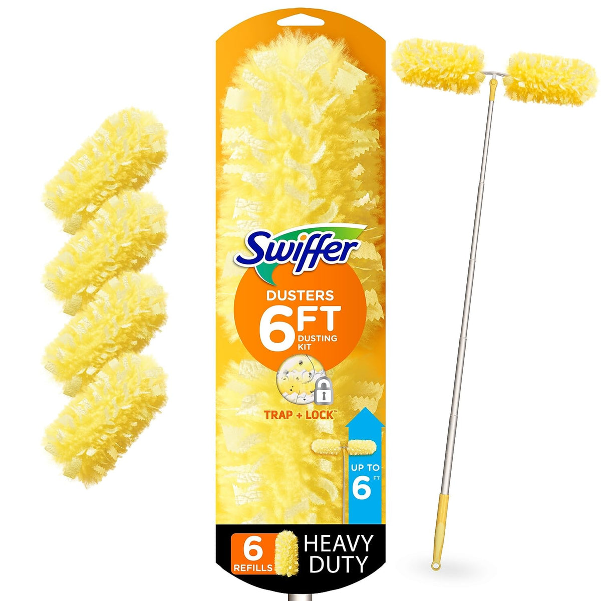 Swiffer Heavy Duty Dusters with Super Extender Handle, 6 Ft Handle, 1 Handle/4 Dusters, 4/Carton