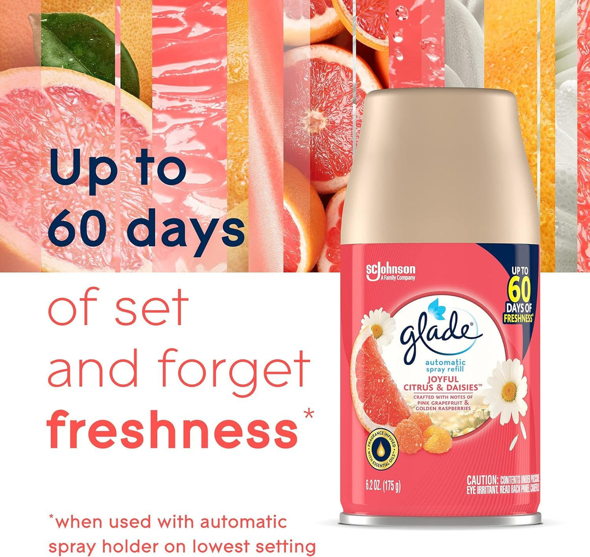 Glade Automatic Spray Refill, Air Freshener for Home and Bathroom, Joyful Citrus & Daisies, 6.2 Oz, Pink