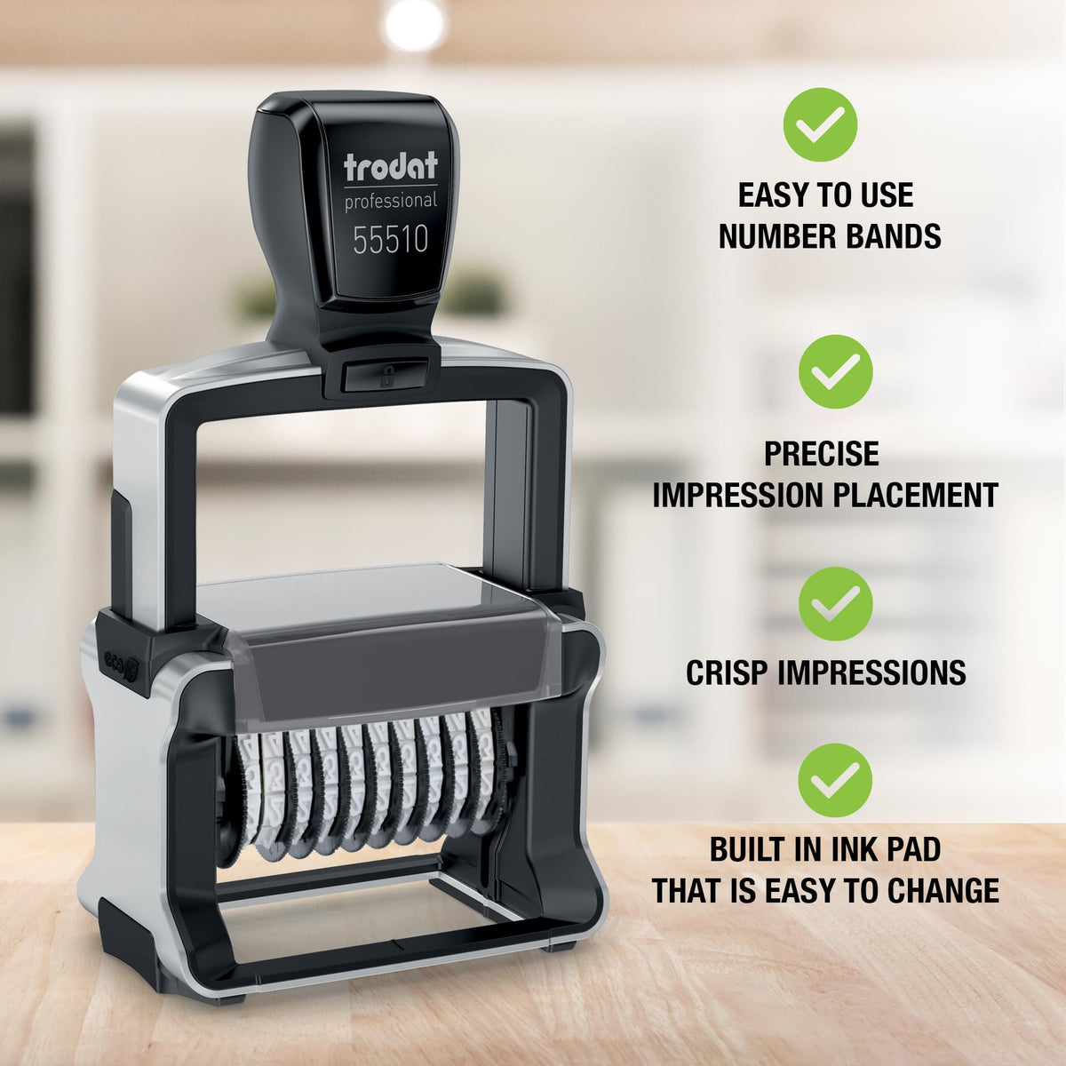 Trodat Numberer Stamp Professional 55510 – 10 Digits, Self Inking, 3/16" (5 mm) Characters, Black Ink