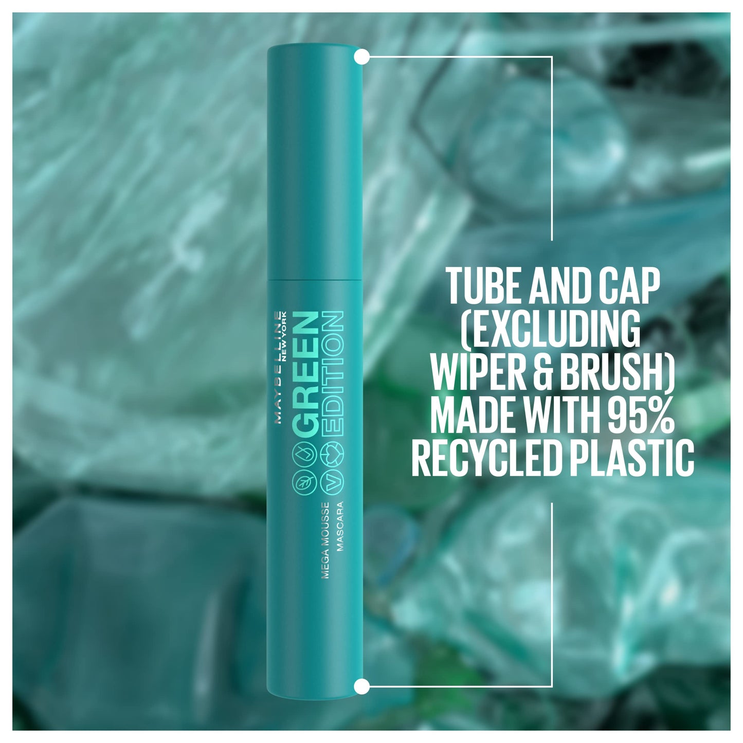 Maybelline Green Edition Mega Mousse Mascara Makeup, Smooth Buildable and Lightweight Volume, Formulated with Shea Butter, Blackest Black, 1 Count