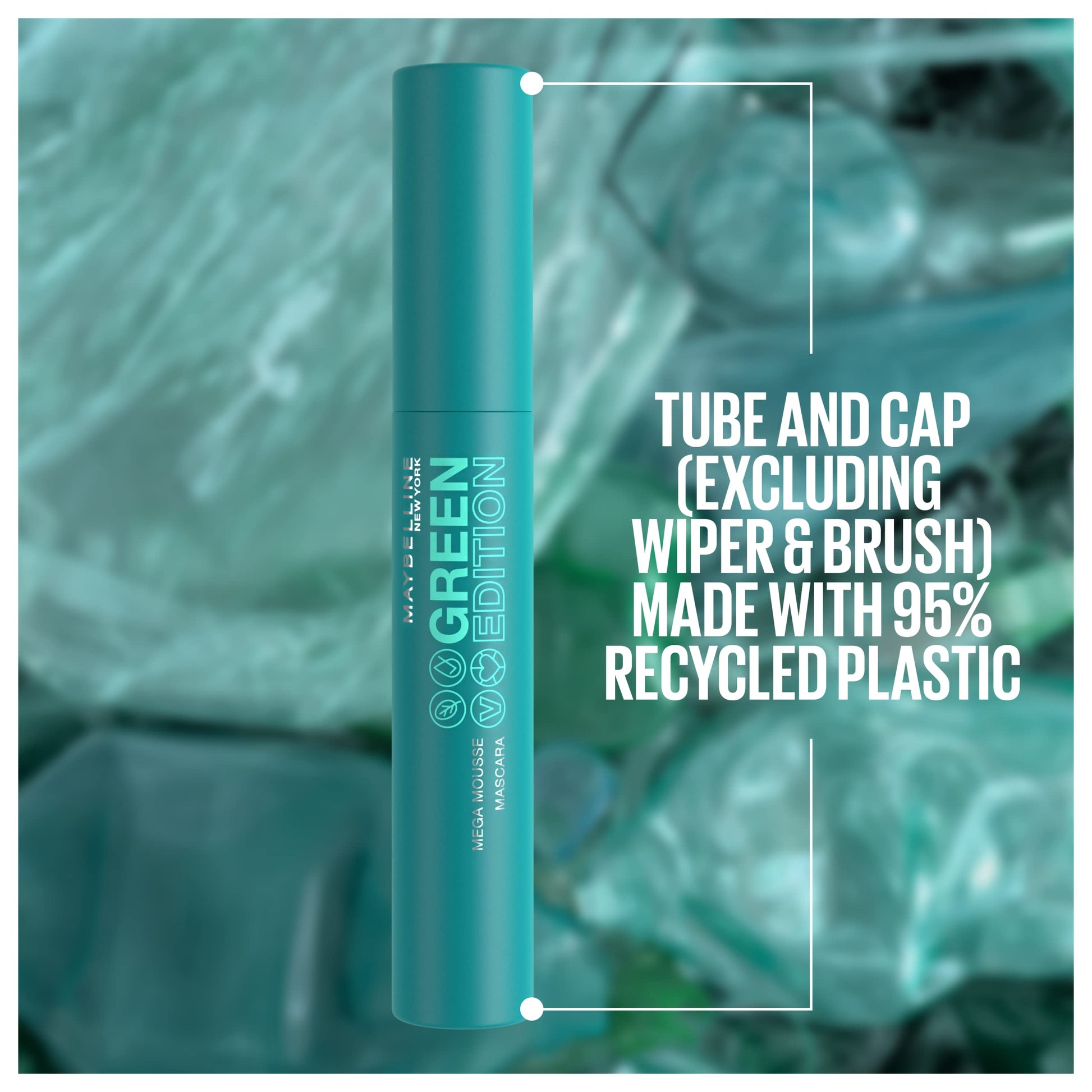 Maybelline Green Edition Mega Mousse Mascara Makeup, Smooth Buildable and Lightweight Volume, Formulated with Shea Butter, Blackest Black, 1 Count