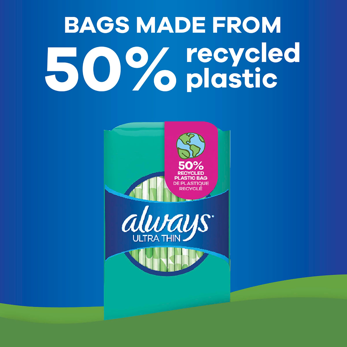 Always Ultra Thin Pads Size 2 Super Long Absorbency Unscented with Wings, 58 Count, Packaging May Vary