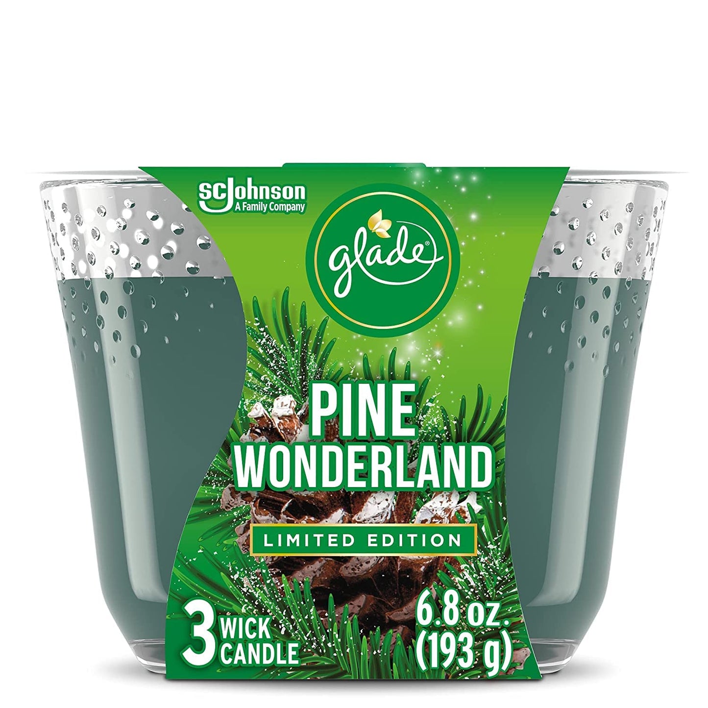 Glade Candle, Fragrance Candle Infused with Essential Oils, Air Freshener Candle, 3-Wick Candle (Pine Wonderland)