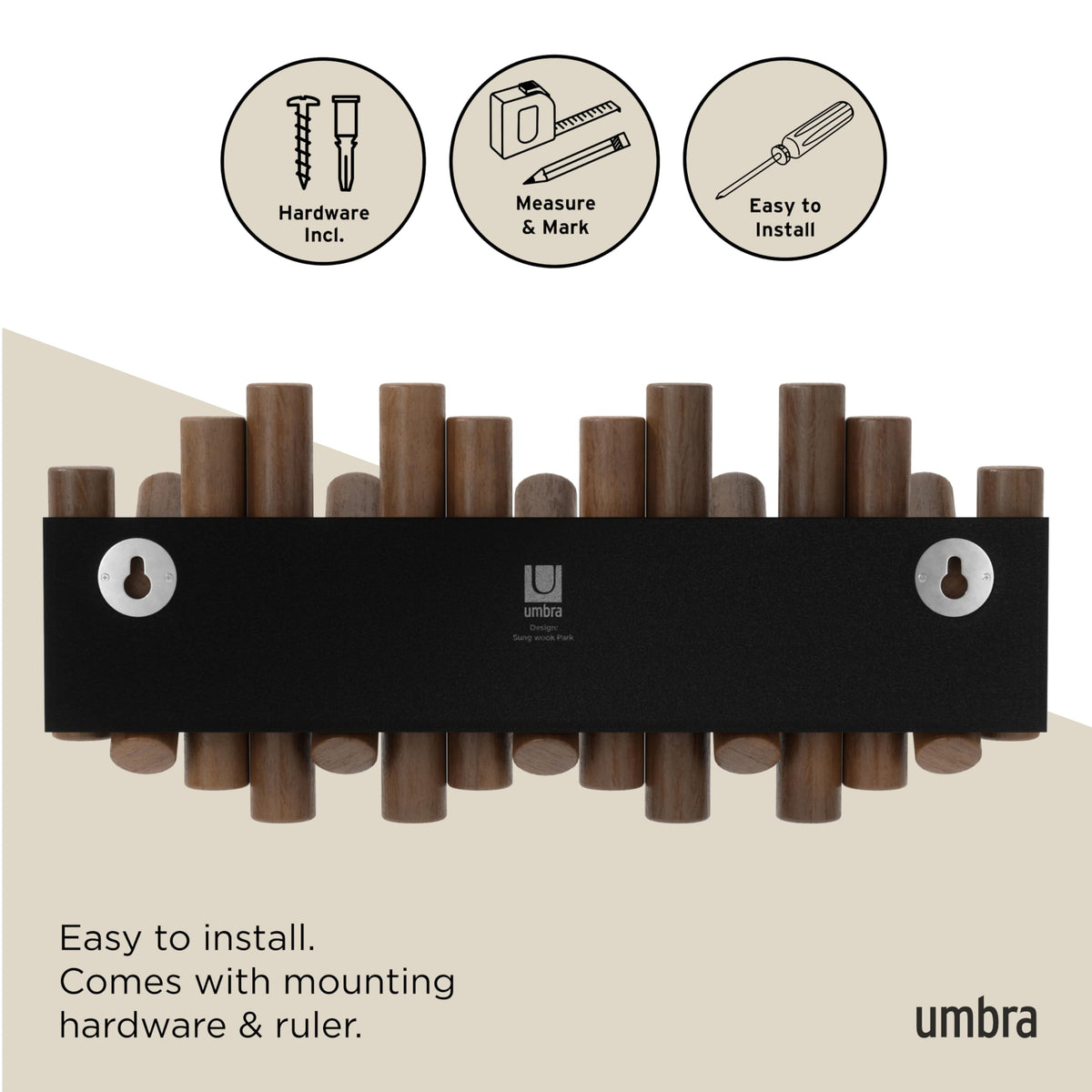 Umbra Picket Rail Hook Coat Rack, Aged Walnut