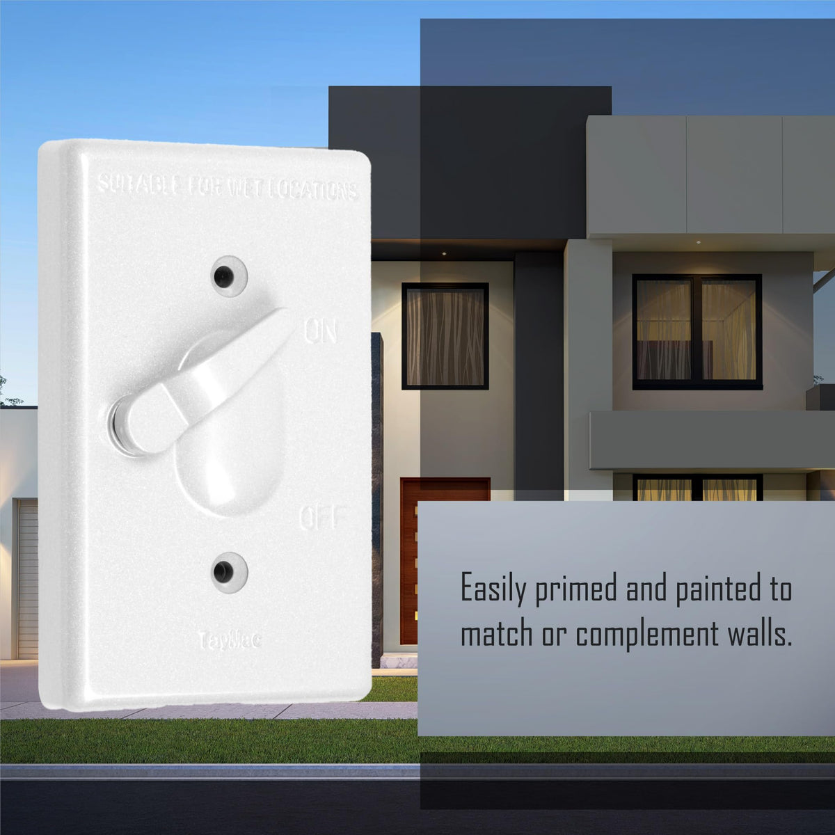 TayMac TC100WH Weatherproof Toggle Cover, 1-Gang, Vertical Device Mount, White