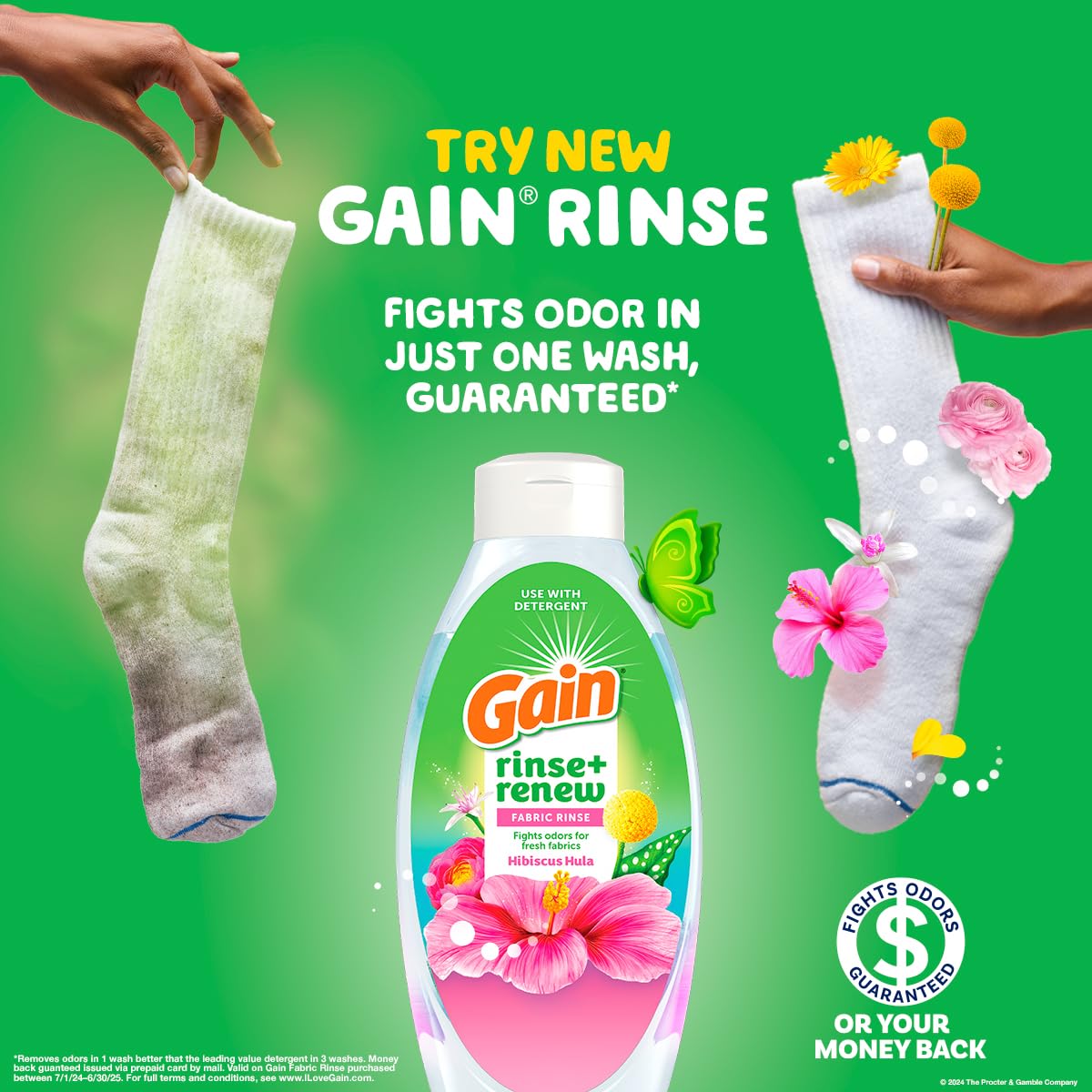 Gain Rinse and Renew Fabric Rinse, Hibiscus Hula, 48 fl oz, Odor Fighter, Laundry Deodorizer