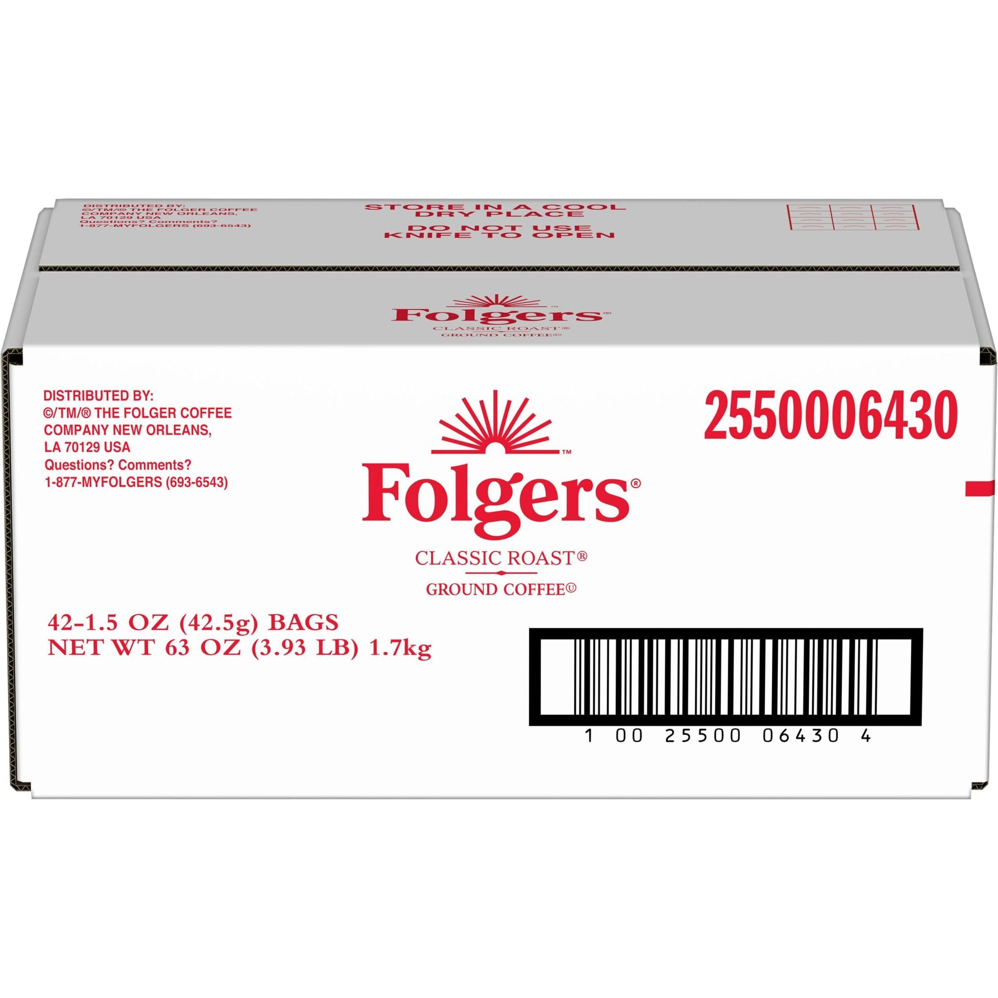 Folgers Classic Roast Coffee Fraction Packs, 1.5 Oz, Pack Of 42 Packs