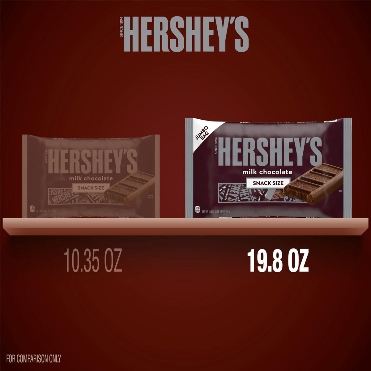 HERSHEY'S Milk Chocolate Snack Size, Candy Jumbo Bag, 19.8 oz