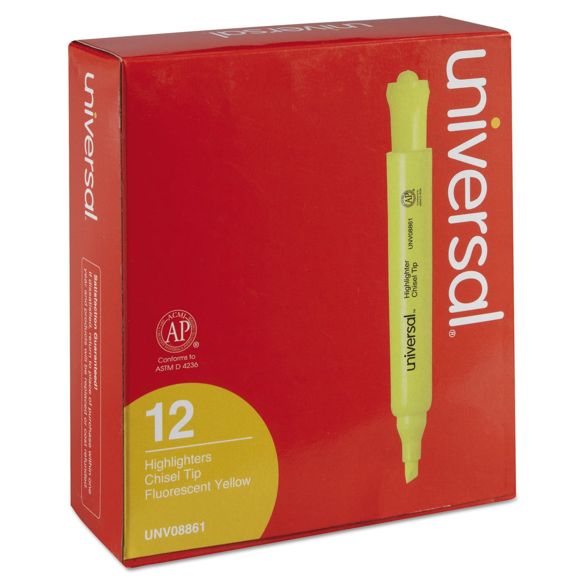 Universal UNV08861 Desk Highlighter Chisel Tip Fluorescent Yellow (1 Dozen)
