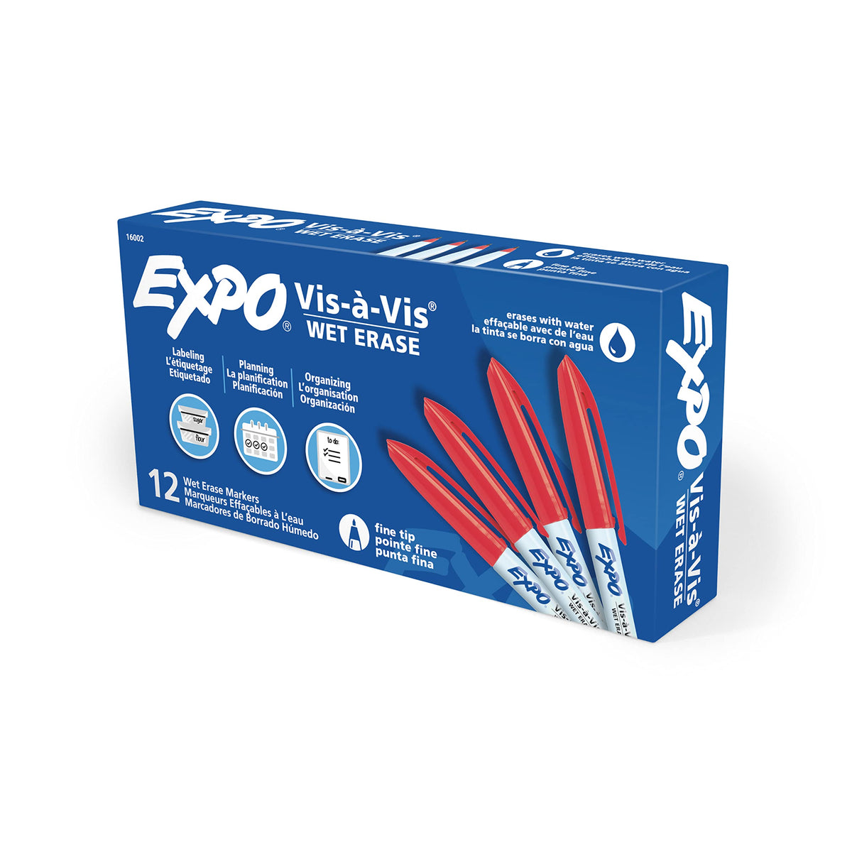 EXPO Vis-A-Vis Wet-Erase Overhead Transparency Markers, Fine Point, 12-Count