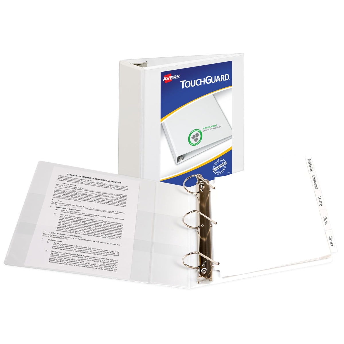 Avery TouchGuard Protection 3 Ring Binder, Customizable Cover, 4 Inch Slant Rings, 1 White Binder (17145)