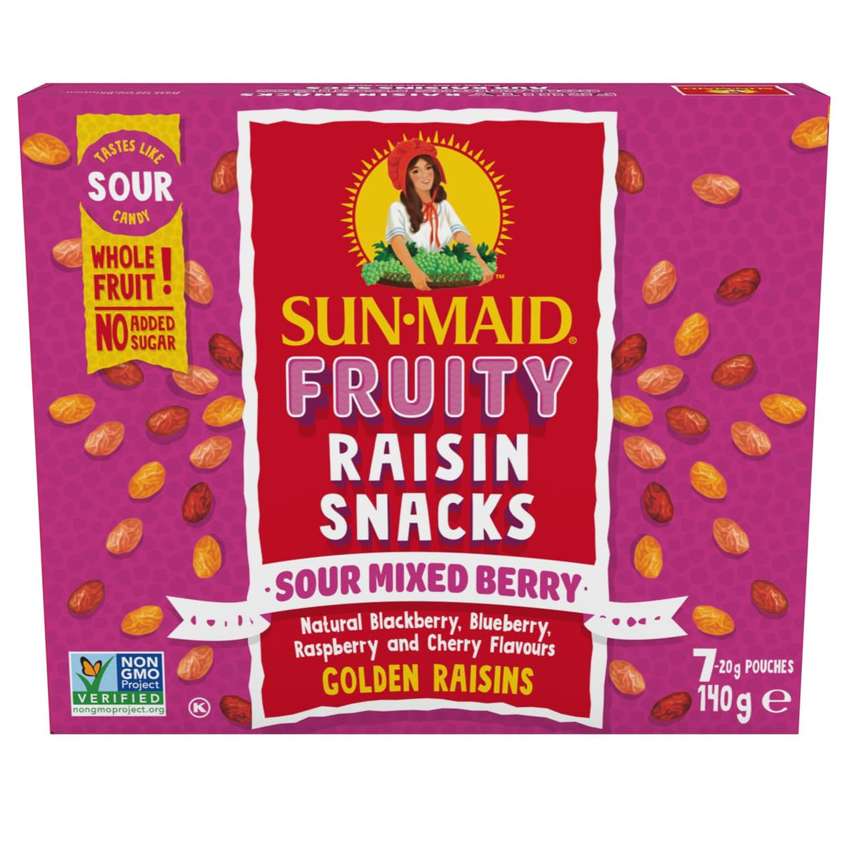 Sun-Maid Fruity Raisin Snacks, Sour Mixed Berry, 140g/5 oz. Box (Imported from Canada)