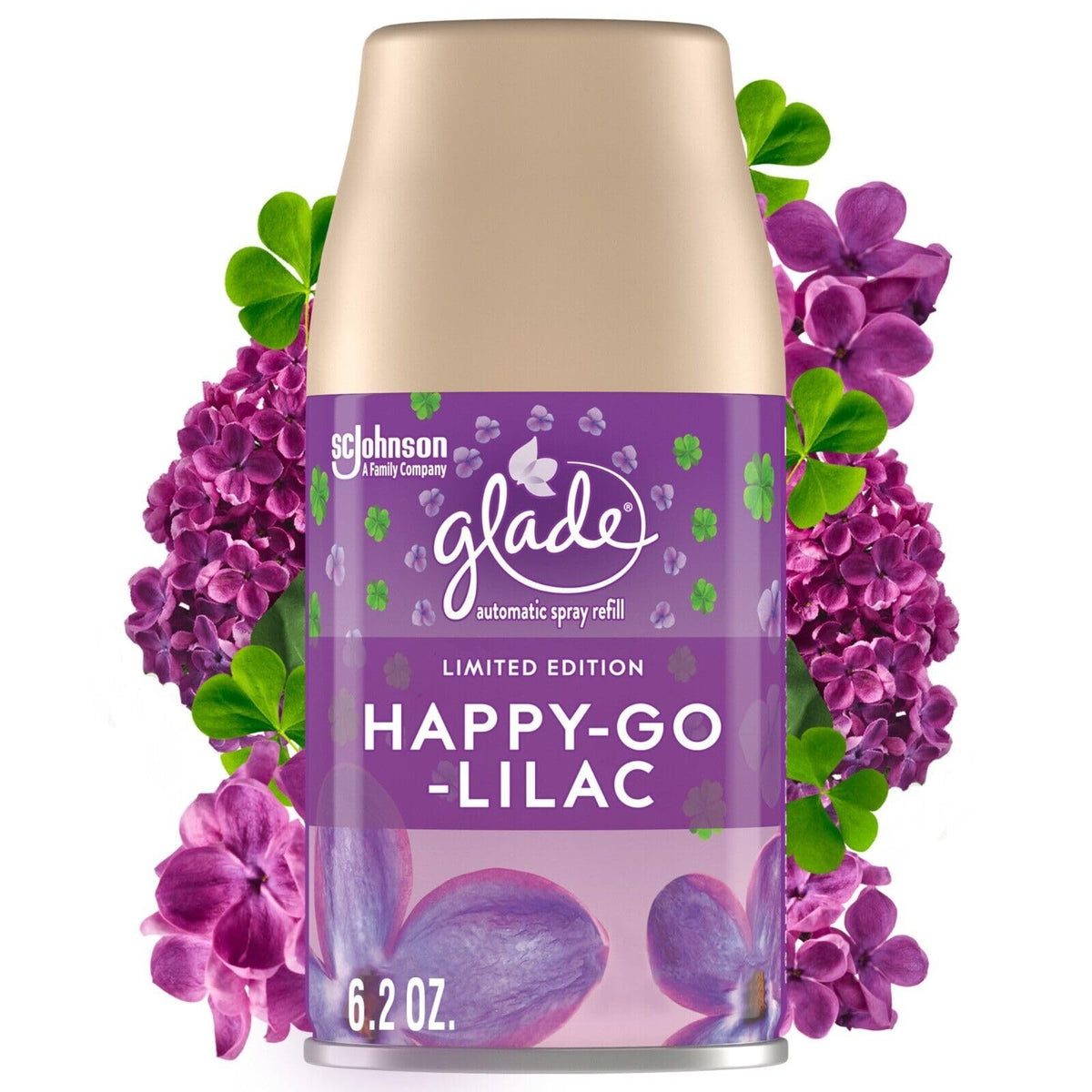 Glade Automatic Spray Refill, Air Freshener for Home and Bathroom, Happy-Go-Lilac, 6.2 Oz, 6 Count