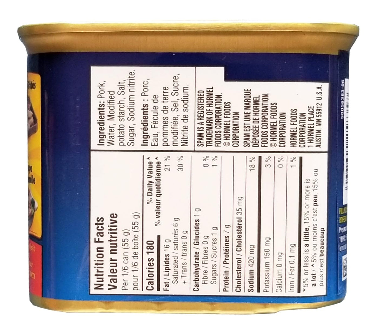 SPAM Luncheon Meat, 25% Less Sodium, 340g/ 12 oz. Can