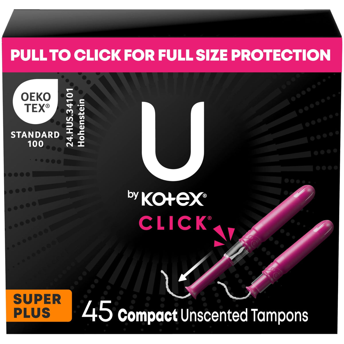 U by Kotex Tampons, Click Compact, Super Plus Absorbency, Unscented, 45 Count