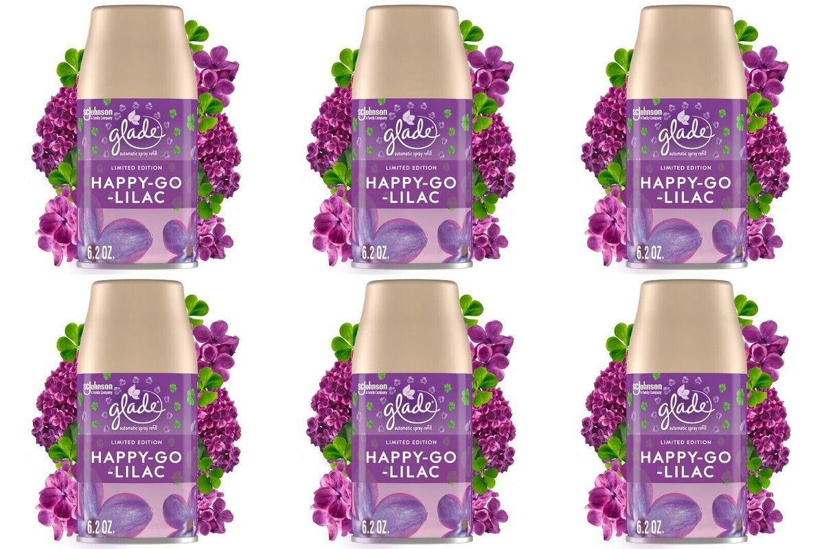 Glade Automatic Spray Refill, Air Freshener for Home and Bathroom, Happy-Go-Lilac, 6.2 Oz, 6 Count